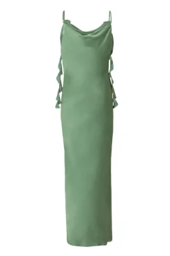 Quiz Satin Corsage Midaxi Dress Olive Discount