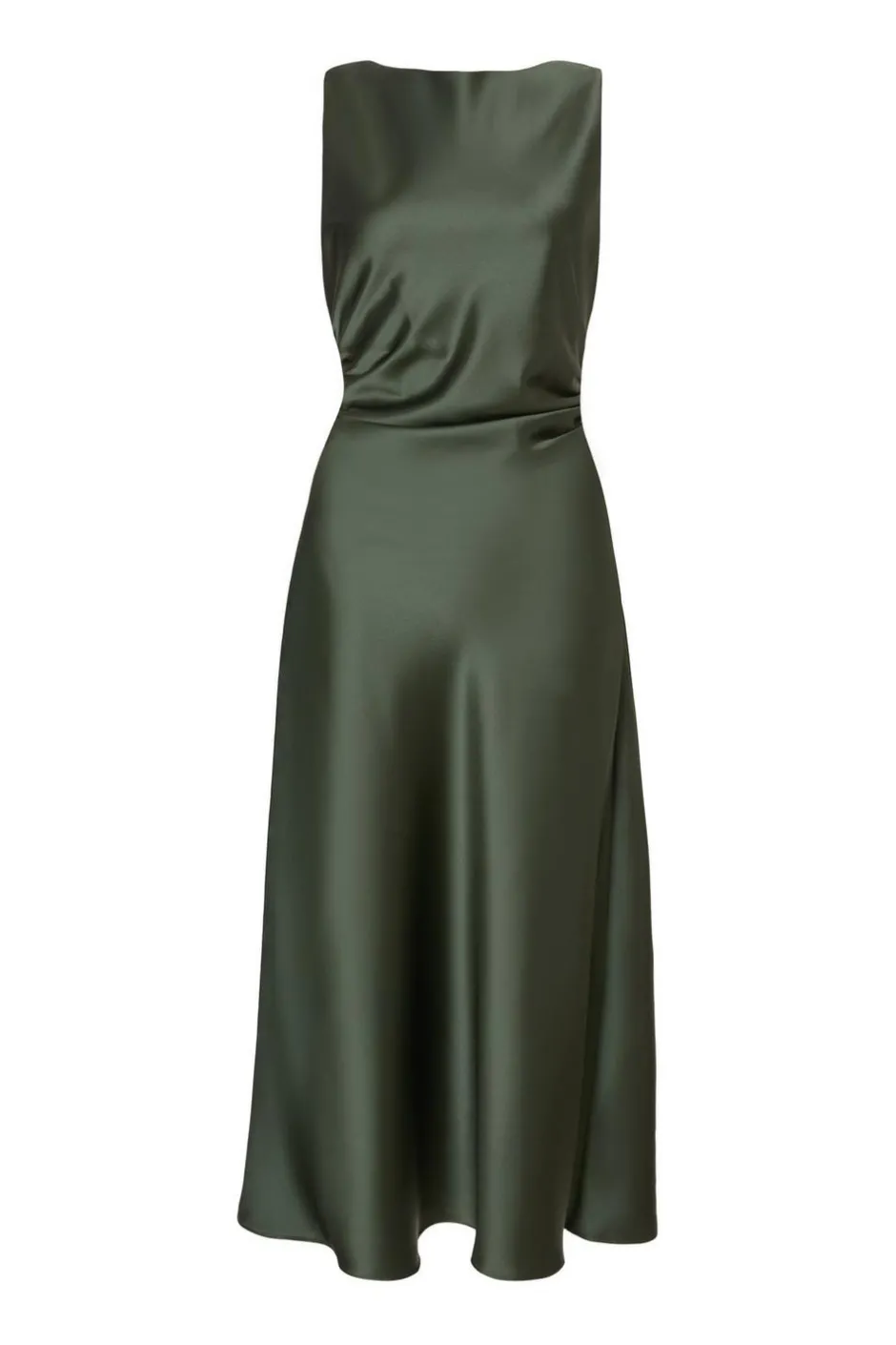 Quiz Satin Ruched Midi Dress Olive Outlet