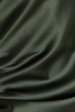 Quiz Satin Ruched Midi Dress Olive Outlet