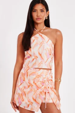 Quiz Orange Abstract Halter Neck Top