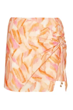Quiz Orange Abstract Wrap Front Skort Clearance