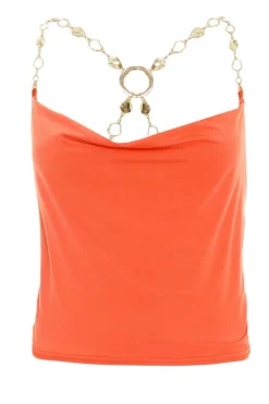 Quiz Orange Cowl Neck Chain Crop Top Hot
