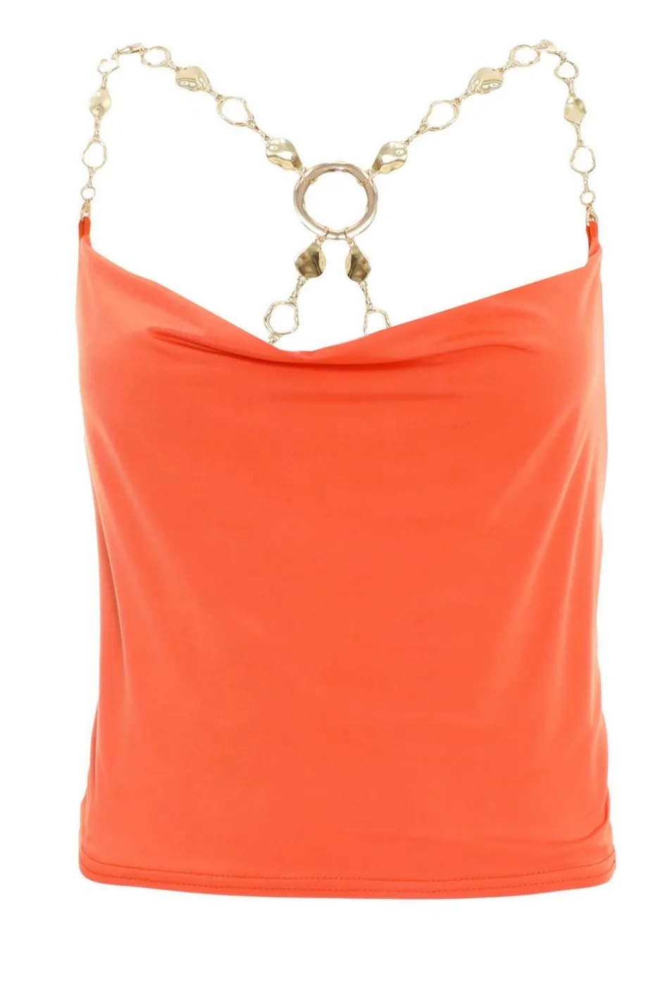 Quiz Orange Cowl Neck Chain Crop Top Hot