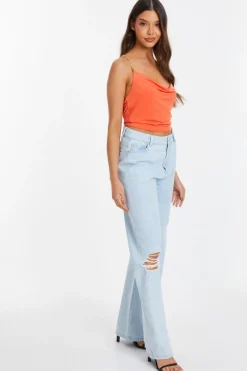 Quiz Orange Cowl Neck Chain Crop Top Hot