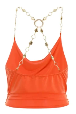 Quiz Orange Cowl Neck Chain Crop Top Hot