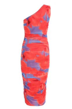 Quiz Orange Floral Mesh Bodycon Midi Dress New