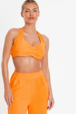 Quiz Orange Halter Neck Crop Top Outlet