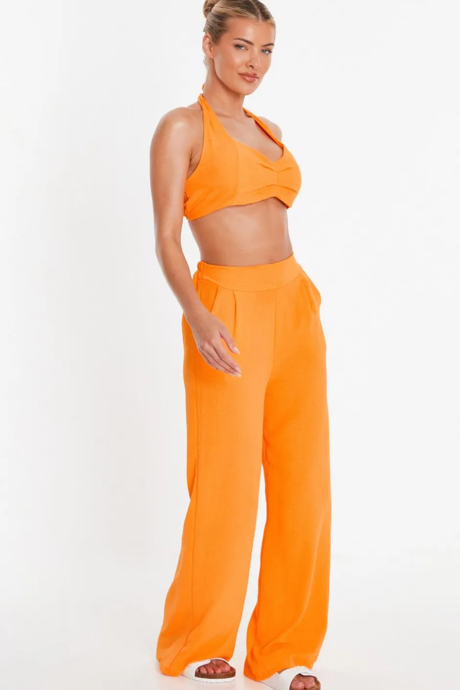 Quiz Orange Halter Neck Crop Top Outlet
