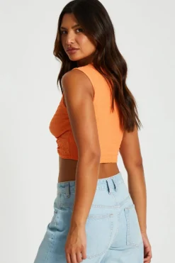 Quiz Orange Knot Front Crop Top Best
