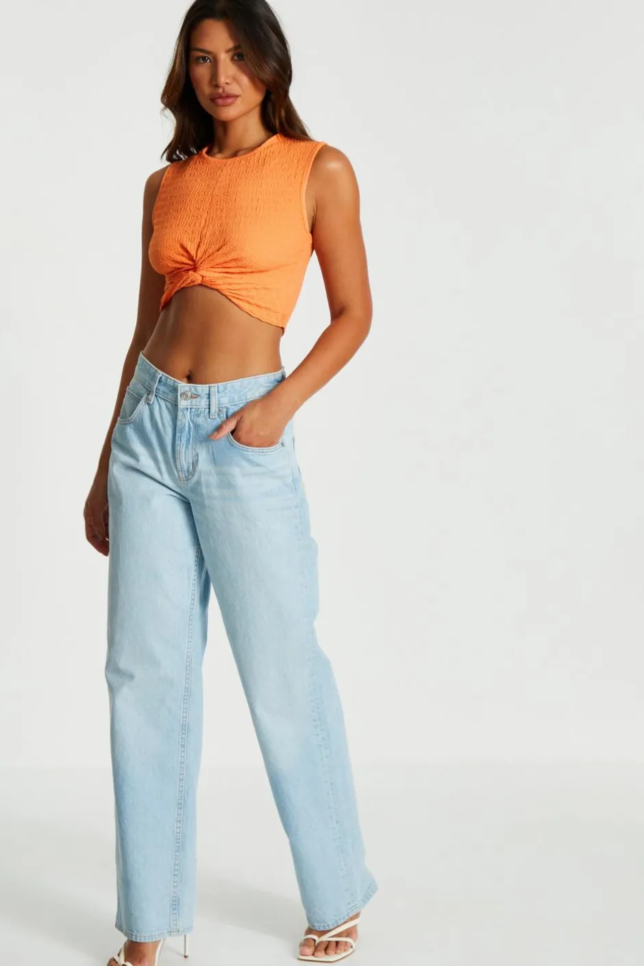 Quiz Orange Knot Front Crop Top Best