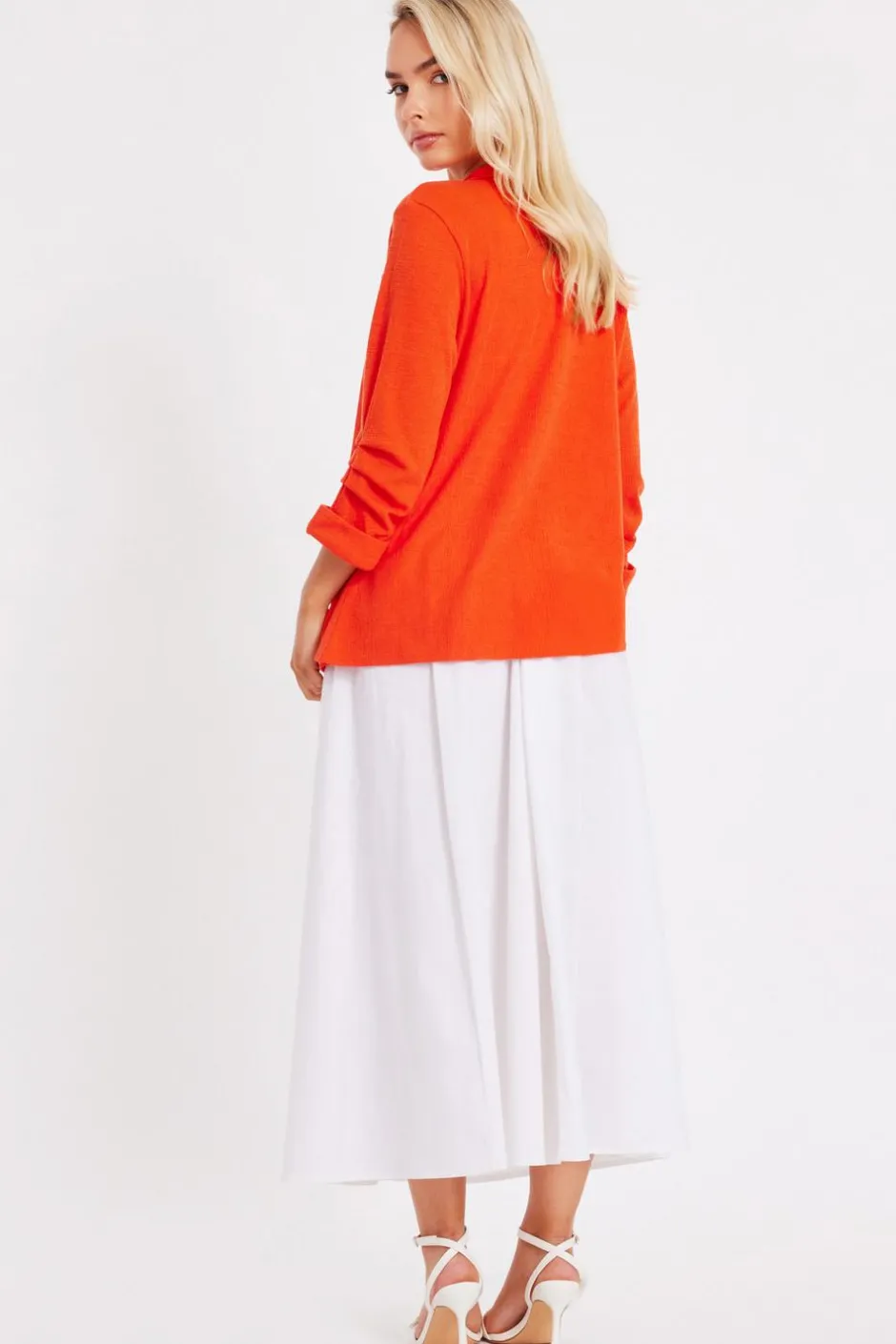 Quiz Textured Ruched Sleeve Blazer Orange Outlet