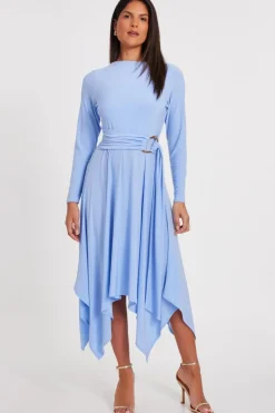 Quiz Pale Blue Asymmetric Hem Midaxi Dress Online