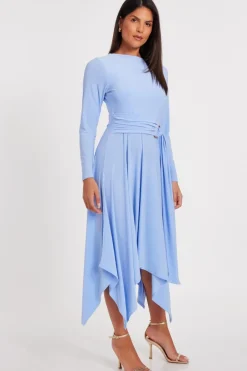 Quiz Pale Blue Asymmetric Hem Midaxi Dress Online