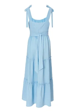 Quiz Crinkle Midaxi Dress Pale Blue Clearance