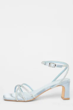 Quiz Diamante Strap Block Heels Pale Blue Outlet