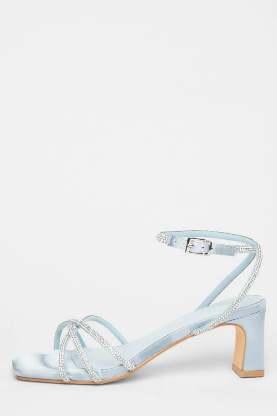 Quiz Diamante Strap Block Heels Pale Blue Outlet
