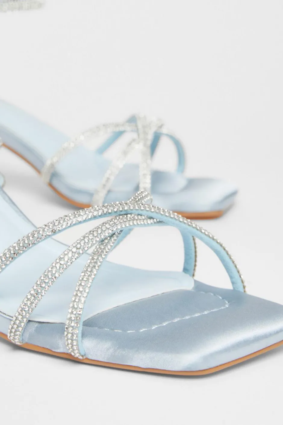 Quiz Diamante Strap Block Heels Pale Blue Outlet
