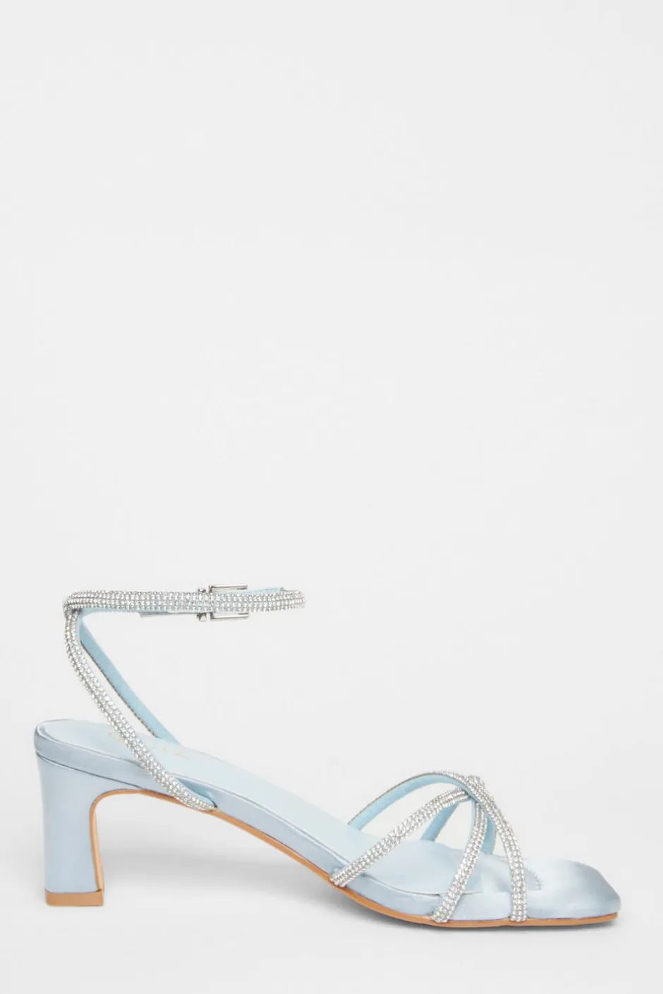 Quiz Diamante Strap Block Heels Pale Blue Outlet