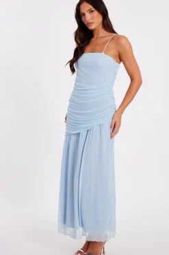 Quiz Pale Blue Drop Waist Midaxi Dress Online