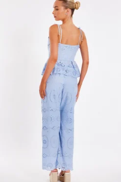 Quiz Pale Blue Embroidered Trousers Sale