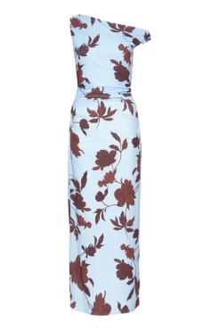 Quiz Pale Blue Floral Asymmetric Midaxi Dress Online