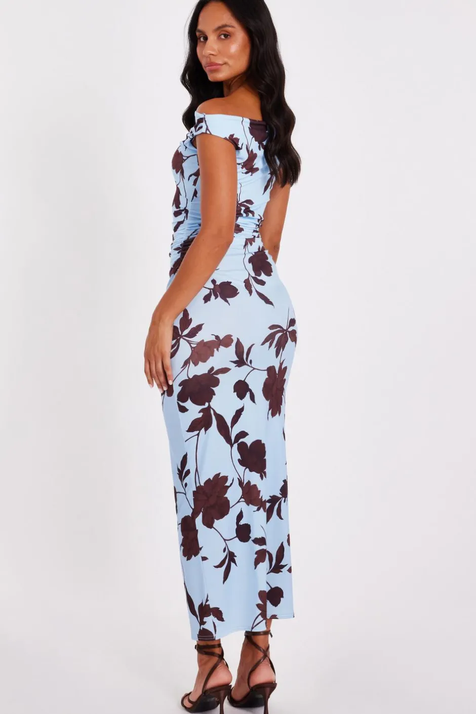Quiz Pale Blue Floral Asymmetric Midaxi Dress Online