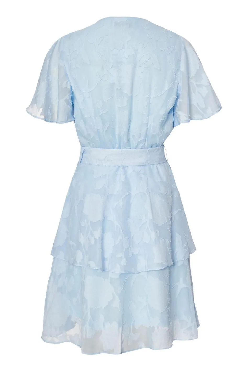 Quiz Frill Belted Skater Dress Pale Blue Clearance