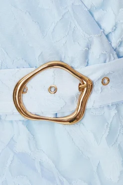 Quiz Frill Belted Skater Dress Pale Blue Clearance