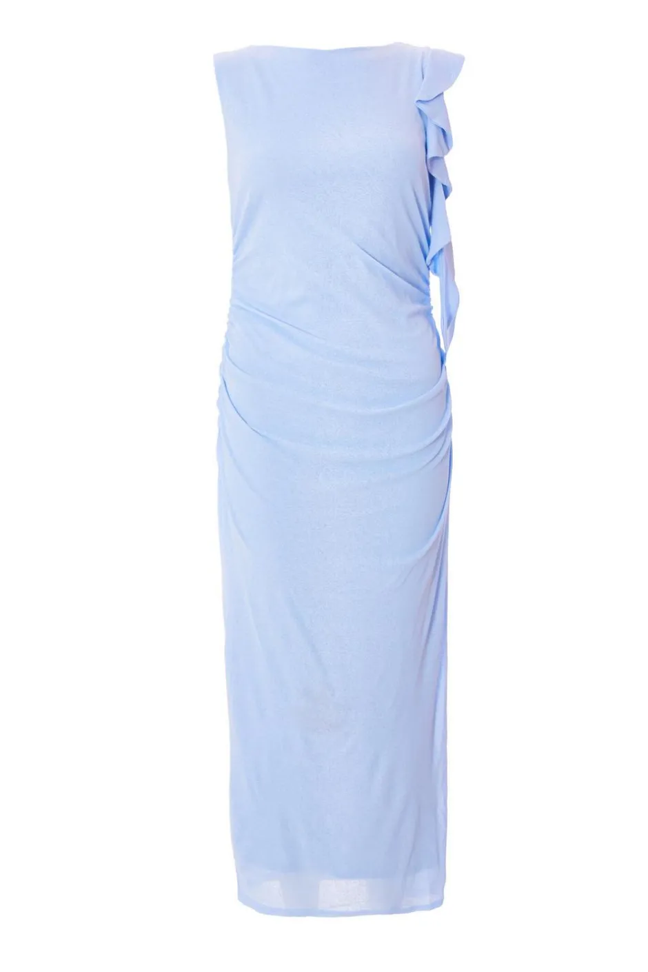 Quiz Frill Midi Dress Pale Blue Outlet