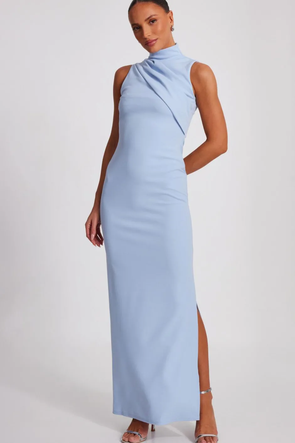 Quiz Pale Blue High Neck Maxi Dress Best