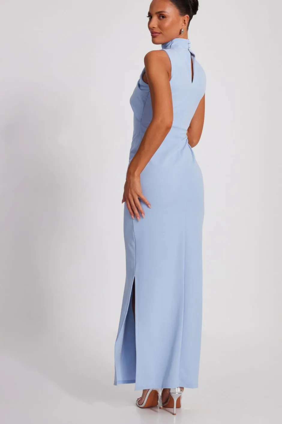 Quiz Pale Blue High Neck Maxi Dress Best