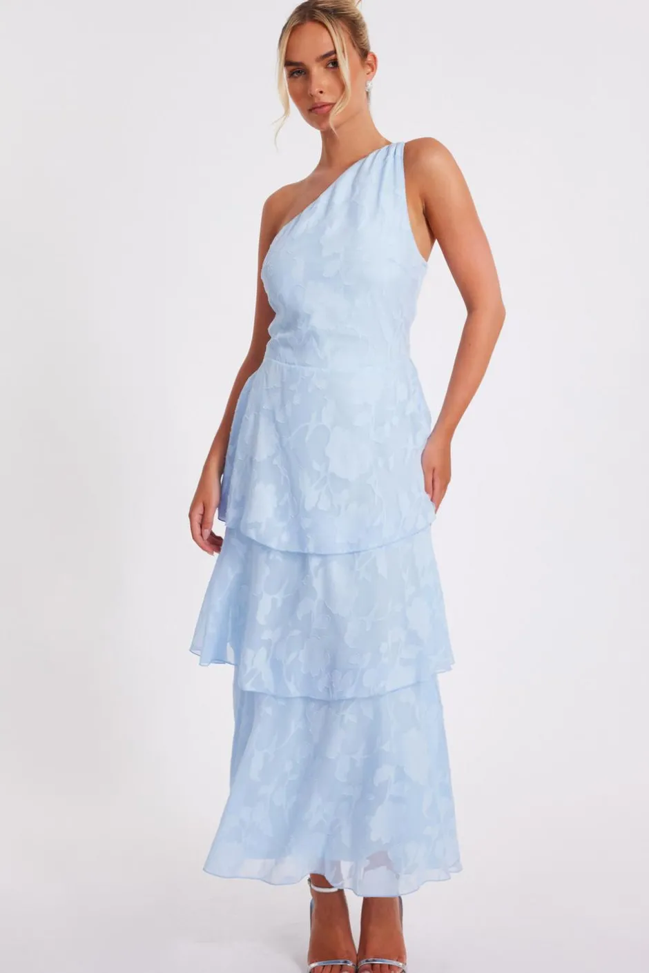 Quiz Jacquard Maxi Dress Pale Blue Discount