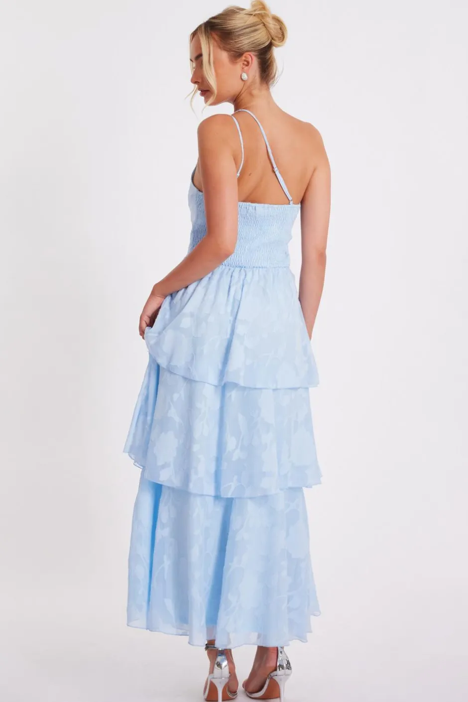 Quiz Jacquard Maxi Dress Pale Blue Discount