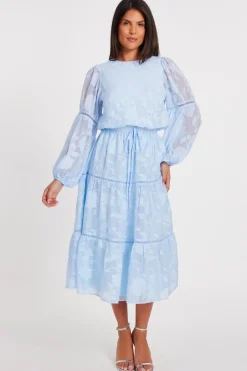 Quiz Pale Blue Jacquard Midi Dress Hot