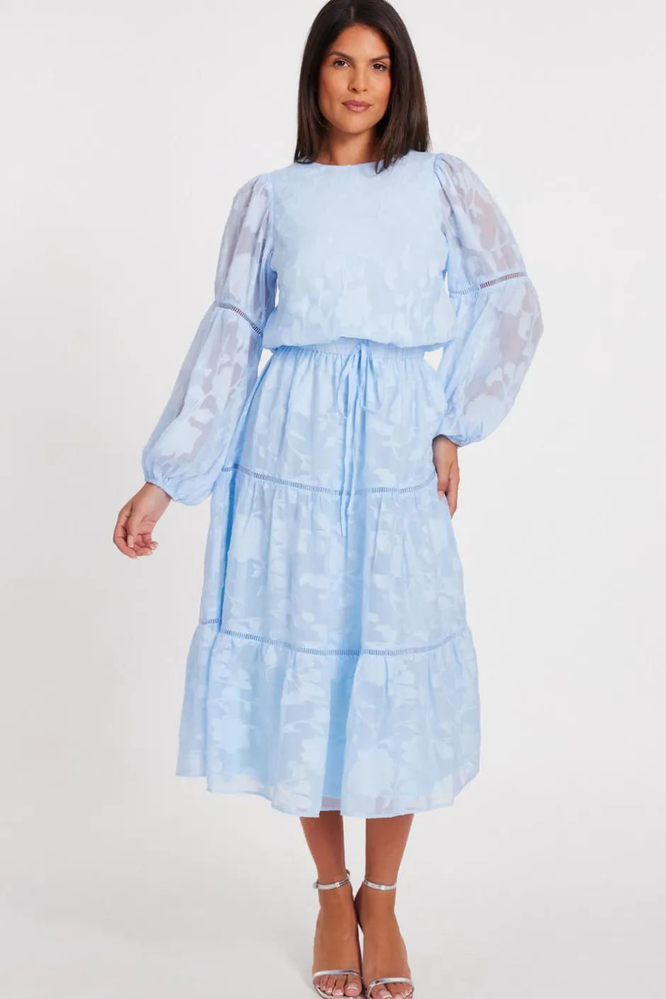 Quiz Pale Blue Jacquard Midi Dress Hot