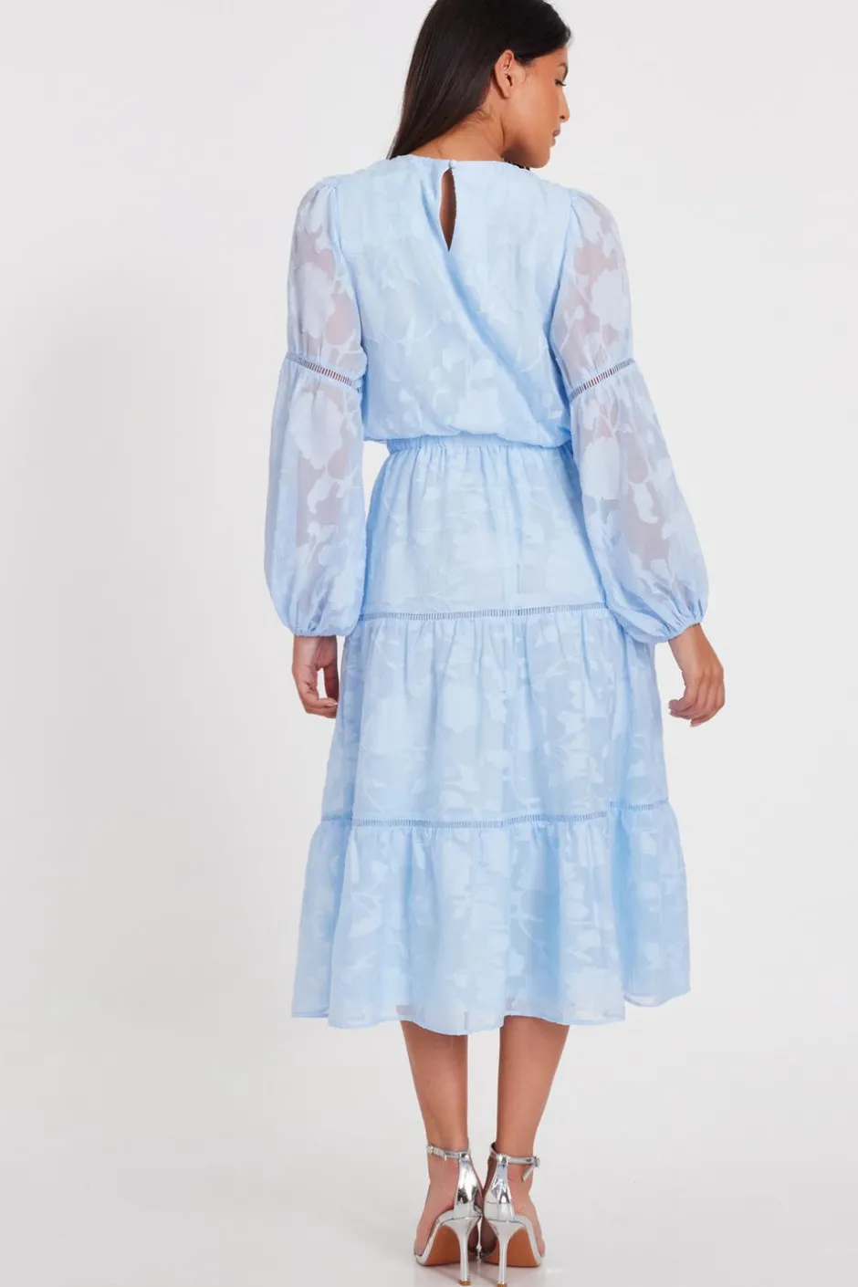 Quiz Pale Blue Jacquard Midi Dress Hot