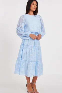 Quiz Pale Blue Jacquard Midi Dress Hot
