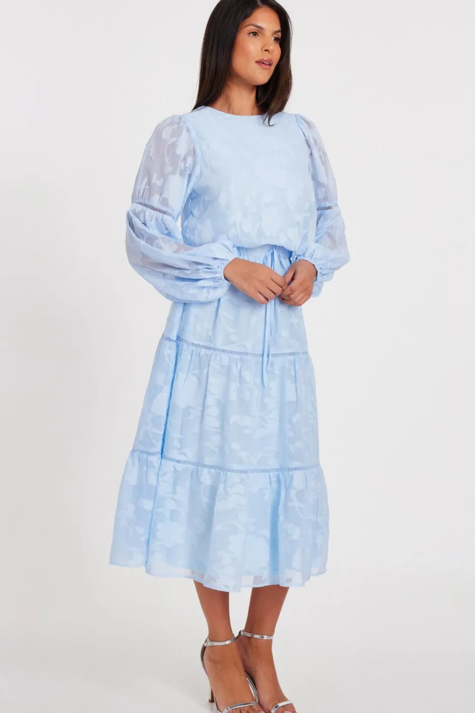 Quiz Pale Blue Jacquard Midi Dress Hot