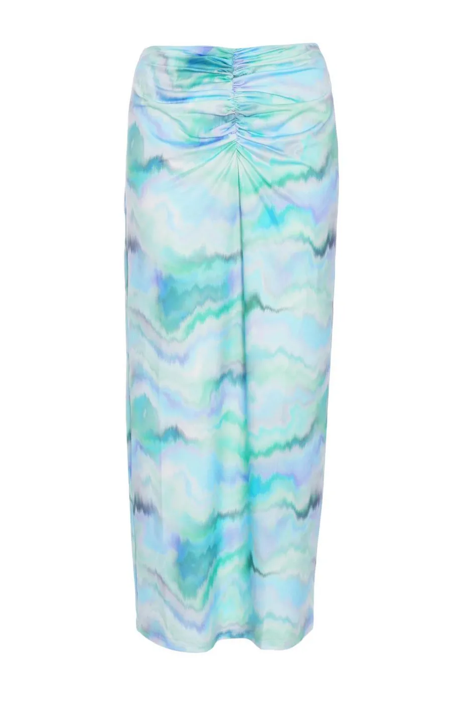 Quiz Pale Blue Marble Print Ruched Midi Skirt Clearance