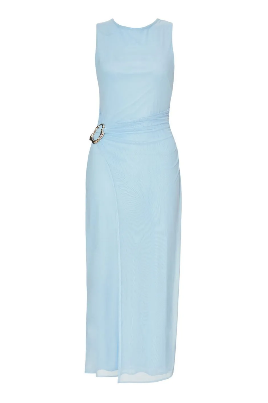 Quiz Mesh Buckle Midaxi Dress Pale Blue Discount