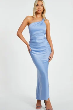Quiz One Shoulder Midaxi Dress Pale Blue