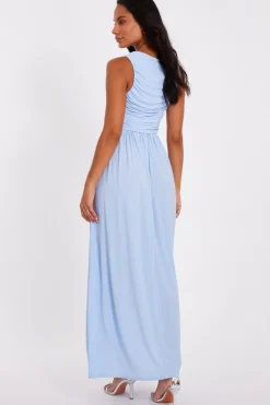 Quiz Pale Blue Ruched Midaxi Dress