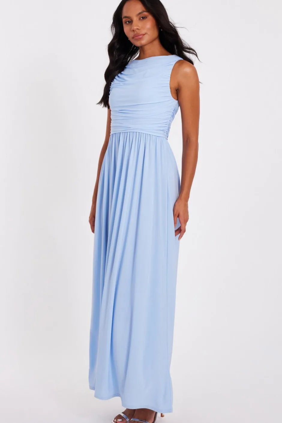Quiz Pale Blue Ruched Midaxi Dress