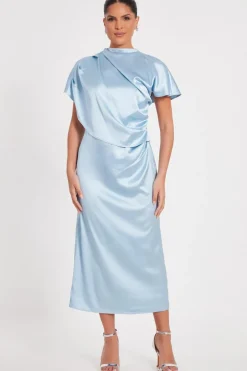 Quiz Pale Blue Satin Midi Dress Clearance
