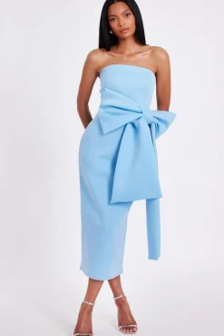 Quiz Strapless Bow Midi Dress Pale Blue Best