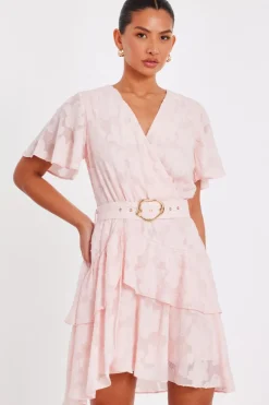 Quiz Belted Skater Dress Pale Pink Hot