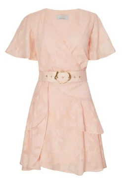 Quiz Belted Skater Dress Pale Pink Hot