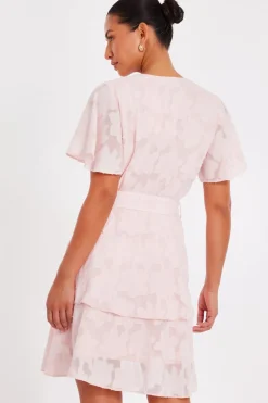 Quiz Belted Skater Dress Pale Pink Hot