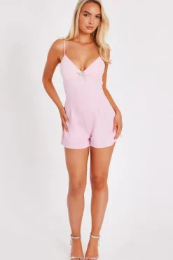 Quiz Bow Front Playsuit Pale Pink Discount
