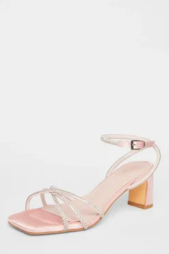 Quiz Diamante Strap Block Heels Pale Pink Clearance